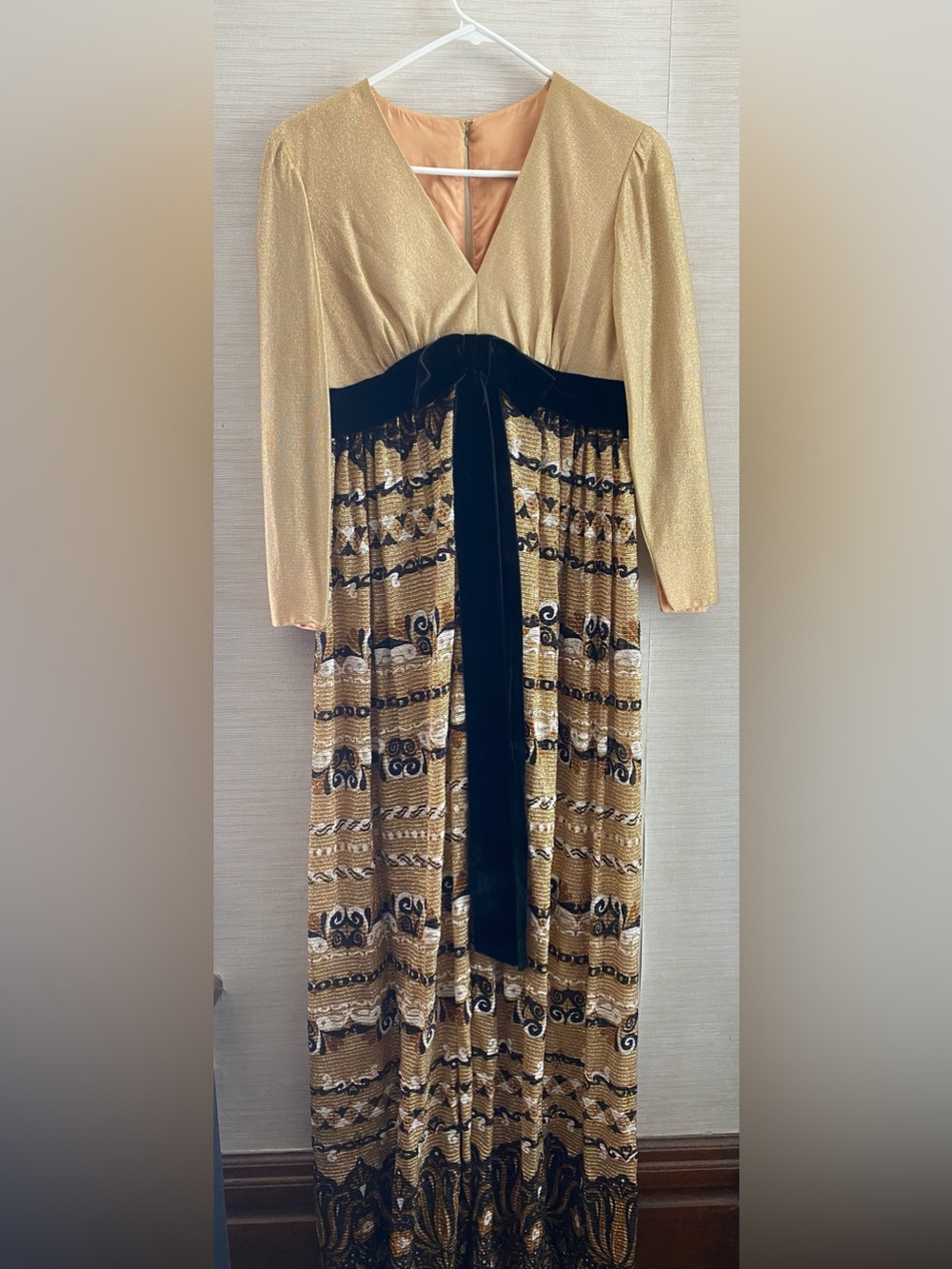 Vintage 1960s Lurex Velvet Empire Waist Maxi Gown